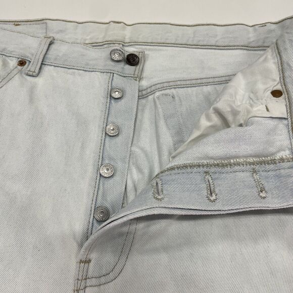 VTG 90’s Levi’s 501 White Straight Denim Blue Jeans Distressed Actual Size 34x28 - Picture 10 of 11